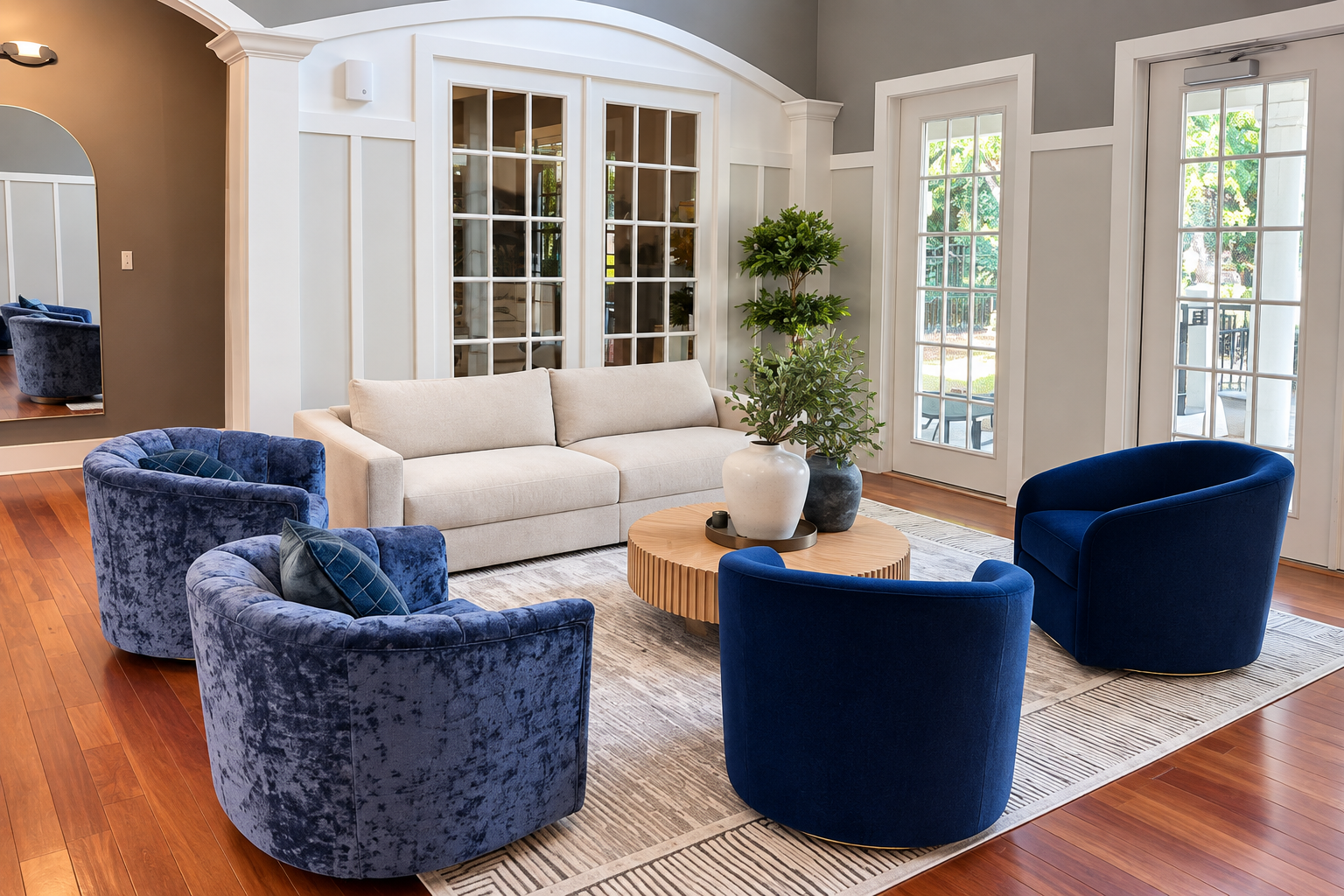 Completed room with furniture arranged and staged