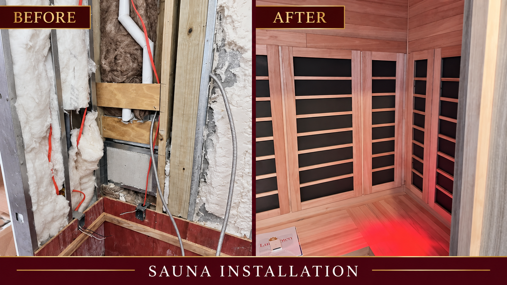Sauna installation before and after